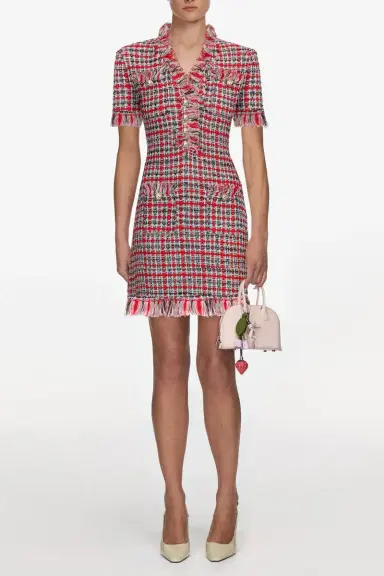 Self-Portrait Check Frayed Mini Dress | Thumbnail 2