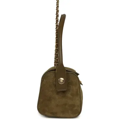 Chanel Chanel Barrel Clutch Bag with Chain Dark Khaki Suede and Calfskin Gold Hardware | Thumbnail 3