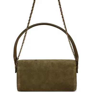 Chanel Chanel Barrel Clutch Bag with Chain Dark Khaki Suede and Calfskin Gold Hardware | Thumbnail 4
