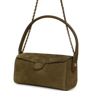 Chanel Chanel Barrel Clutch Bag with Chain Dark Khaki Suede and Calfskin Gold Hardware | Thumbnail 5