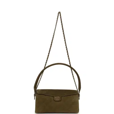 Chanel Chanel Barrel Clutch Bag with Chain Dark Khaki Suede and Calfskin Gold Hardware | Thumbnail 6
