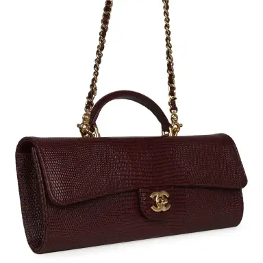 Chanel Chanel Long Top Handle Clutch with Chain Dark Burgundy Lizard Embossed Calfskin Gold Hardware | Thumbnail 2