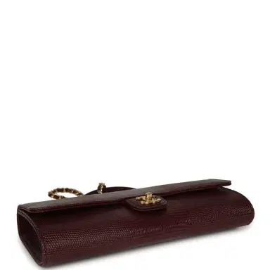 Chanel Chanel Long Top Handle Clutch with Chain Dark Burgundy Lizard Embossed Calfskin Gold Hardware | Thumbnail 3