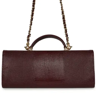 Chanel Chanel Long Top Handle Clutch with Chain Dark Burgundy Lizard Embossed Calfskin Gold Hardware | Thumbnail 5