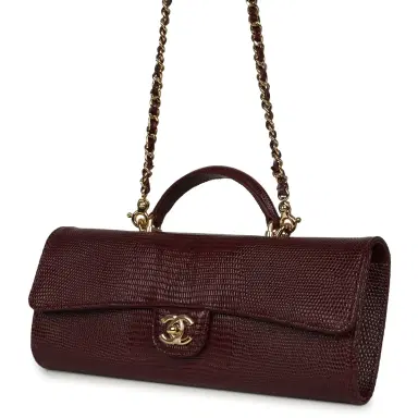 Chanel Chanel Long Top Handle Clutch with Chain Dark Burgundy Lizard Embossed Calfskin Gold Hardware | Thumbnail 6