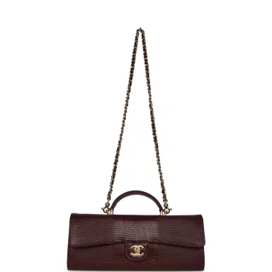 Chanel Chanel Long Top Handle Clutch with Chain Dark Burgundy Lizard Embossed Calfskin Gold Hardware | Thumbnail 7