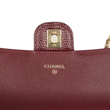 Chanel Chanel Long Top Handle Clutch with Chain Dark Burgundy Lizard Embossed Calfskin Gold Hardware | Thumbnail 8