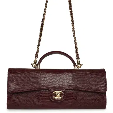 Chanel Chanel Long Top Handle Clutch with Chain Dark Burgundy Lizard Embossed Calfskin Gold Hardware | Thumbnail 1
