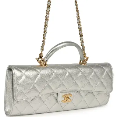 Chanel Chanel Long Top Handle Clutch with Chain Metallic Silver Caviar Gold Hardware | Thumbnail 2