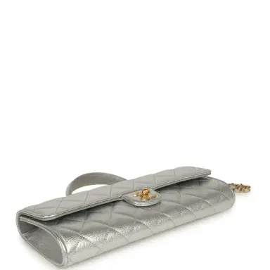 Chanel Chanel Long Top Handle Clutch with Chain Metallic Silver Caviar Gold Hardware | Thumbnail 3
