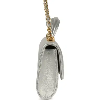Chanel Chanel Long Top Handle Clutch with Chain Metallic Silver Caviar Gold Hardware | Thumbnail 4