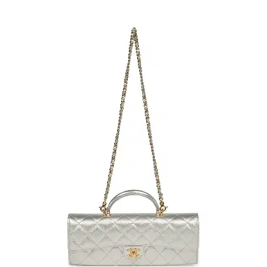 Chanel Chanel Long Top Handle Clutch with Chain Metallic Silver Caviar Gold Hardware | Thumbnail 7