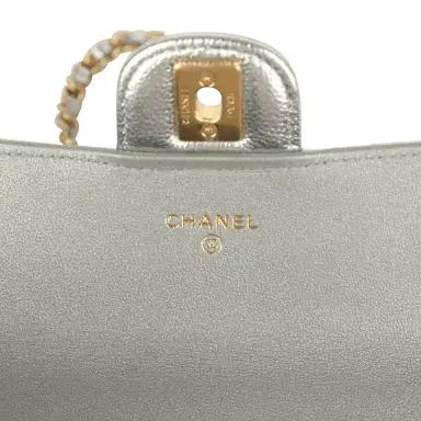 Chanel Chanel Long Top Handle Clutch with Chain Metallic Silver Caviar Gold Hardware | Thumbnail 9