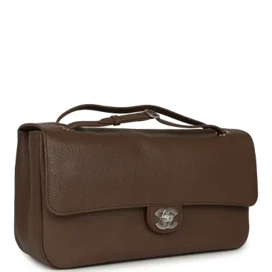 Chanel Chanel Maxi "Souplissimo" Small Flap Bag Brown Grained Calfskin Silver Hardware | Thumbnail 2