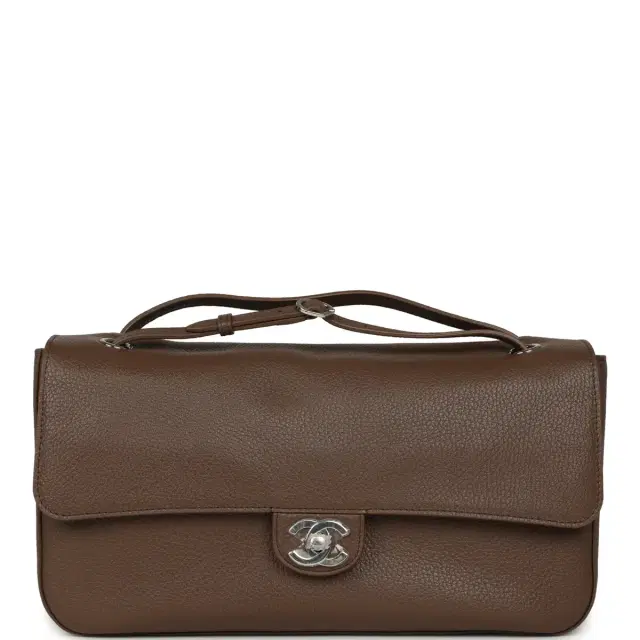 Chanel Chanel Maxi "Souplissimo" Small Flap Bag Brown Grained Calfskin Silver Hardware