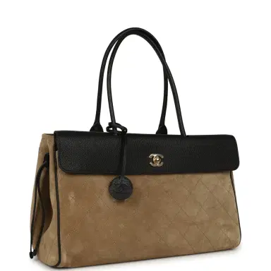 Chanel Chanel Medium "Urban Essential" East West Shopping Tote Black Grained Calfskin and Beige Suede Gold Hardware | Thumbnail 2