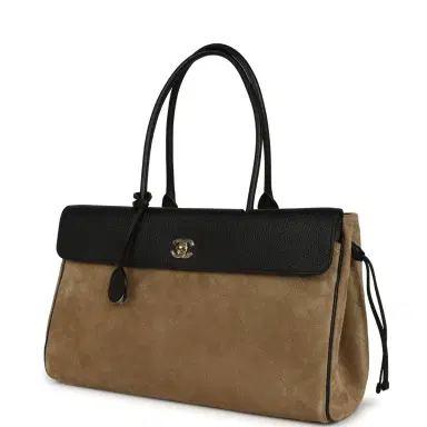 Chanel Chanel Medium "Urban Essential" East West Shopping Tote Black Grained Calfskin and Beige Suede Gold Hardware | Thumbnail 5