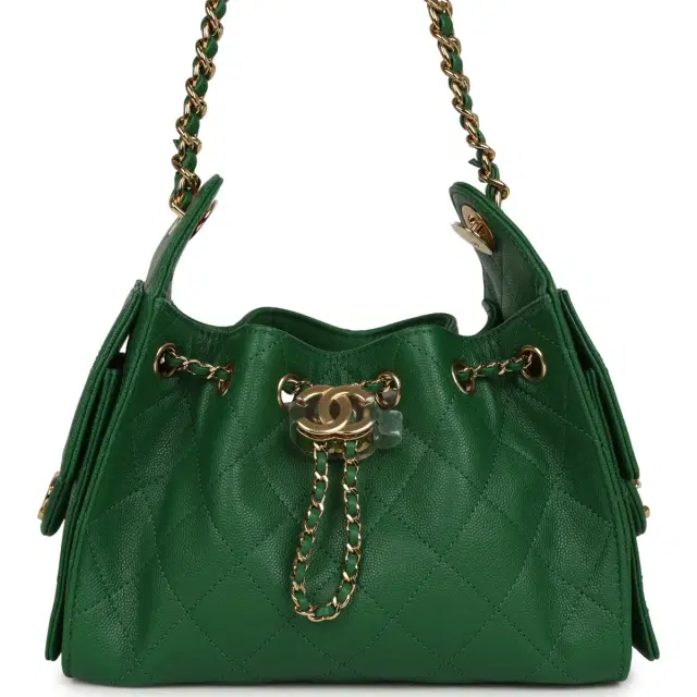 Chanel Mini 25 Hobo Bag Green Caviar Gold Hardware
