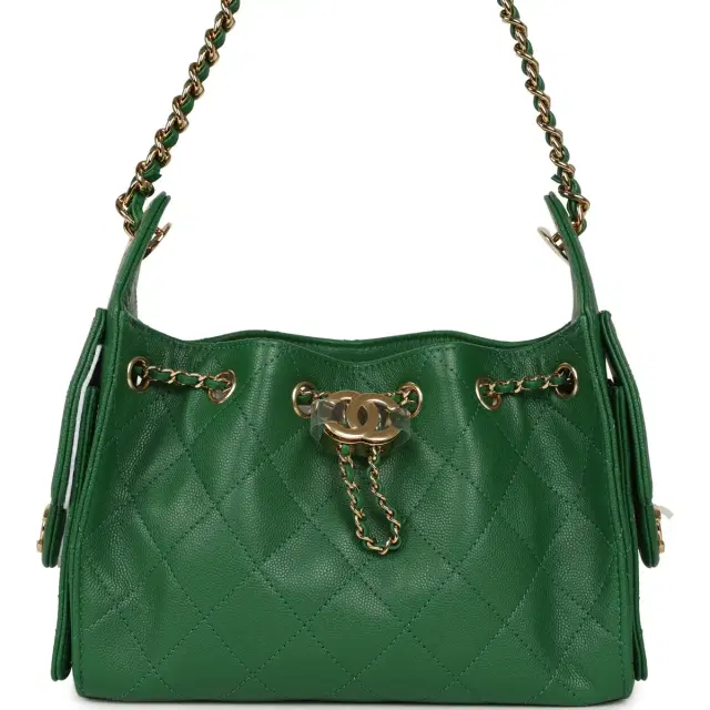 Chanel Mini 25 Hobo Bag Green Caviar Gold Hardware