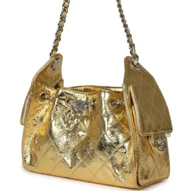 Chanel Chanel Mini 25 Hobo Bag Metallic Gold Calfskin Silver Hardware | Thumbnail 5