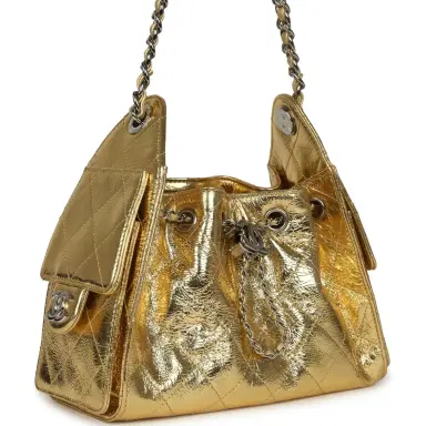 Chanel Chanel Mini 25 Hobo Bag Metallic Gold Calfskin Silver Hardware | Thumbnail 2