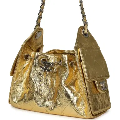 Chanel Chanel Mini 25 Hobo Bag Metallic Gold Calfskin Silver Hardware | Thumbnail 5