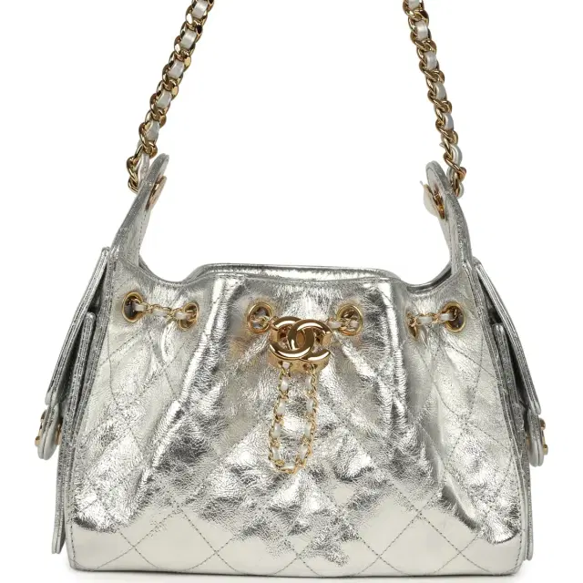 Chanel Chanel Mini 25 Hobo Bag Metallic Silver Caviar Gold Hardware