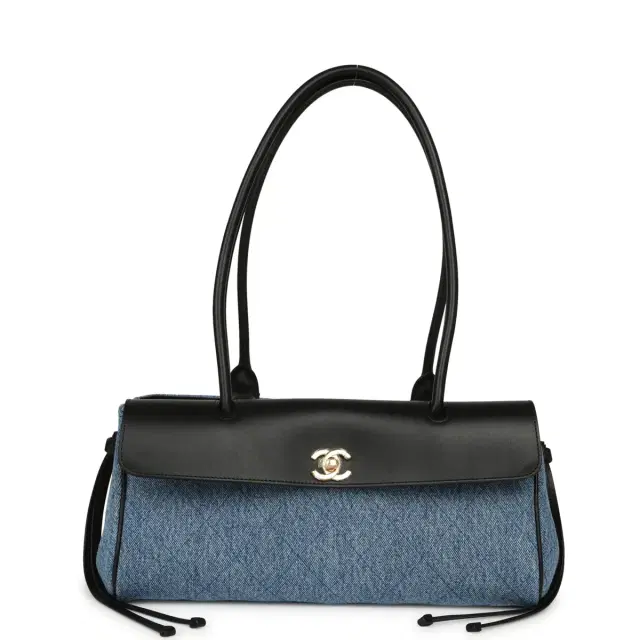 Chanel Chanel Small "Urban Essential" East West Shopping Tote Black Calfskin and Blue Denim Gold Hardware