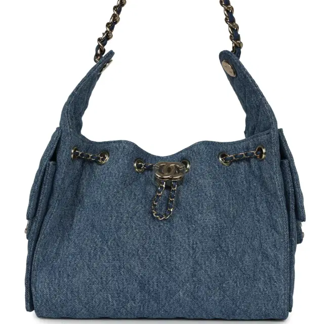 Chanel Chanel Small 25 Hobo Bag Blue Washed Denim Light Gold Hardware