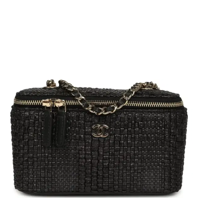 Chanel Chanel Small Vanity Case Black Raffia Light Gold Hardware