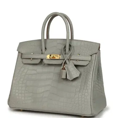 HERMÈS Hermes Birkin 25 Gris Perle Matte Alligator Gold Hardware | Thumbnail 4 HERMÈS Hermes Birkin 25 Gris Perle Matte Alligator Gold Hardware | Thumbnail 4