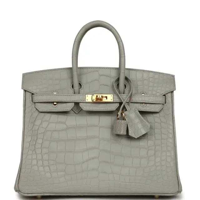 hermes Hermes Birkin 25 Gris Perle Matte Alligator Gold Hardware