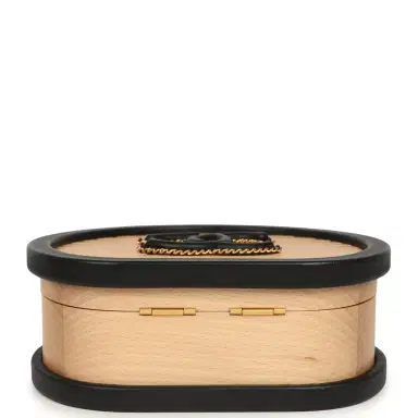 Chanel Pre-owned Chanel Small Round CC Vanity Case Tan Beechwood, Black Calfskin Antique Gold Hardware | Thumbnail 6