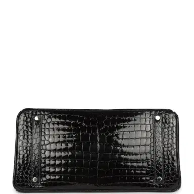 HERMÈS Pre-owned Hermes Birkin 35 Bleu Marine Shiny Porosus Crocodile 18K White Gold Diamond Hardware | Thumbnail 6