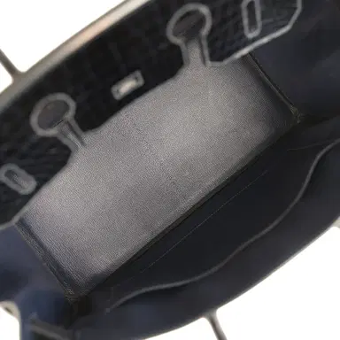 HERMÈS Pre-owned Hermes Birkin 35 Bleu Marine Shiny Porosus Crocodile 18K White Gold Diamond Hardware | Thumbnail 9