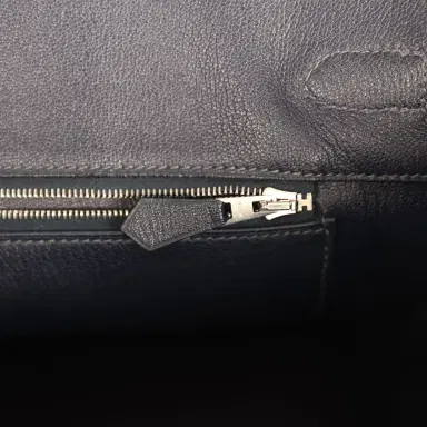 HERMÈS Pre-owned Hermes Birkin 35 Bleu Marine Shiny Porosus Crocodile 18K White Gold Diamond Hardware | Thumbnail 10