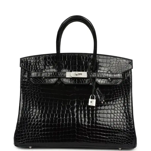 hermes Pre-owned Hermes Birkin 35 Bleu Marine Shiny Porosus Crocodile 18K White Gold Diamond Hardware