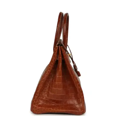 HERMÈS Pre-owned Hermes Birkin 35 Gold Matte Porosus Crocodile Gold Hardware | Thumbnail 3 HERMÈS Pre-owned Hermes Birkin 35 Gold Matte Porosus Crocodile Gold Hardware | Thumbnail 3