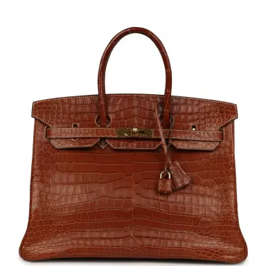 HERMÈS Pre-owned Hermes Birkin 35 Gold Matte Porosus Crocodile Gold Hardware | Thumbnail 1 HERMÈS Pre-owned Hermes Birkin 35 Gold Matte Porosus Crocodile Gold Hardware | Thumbnail 1