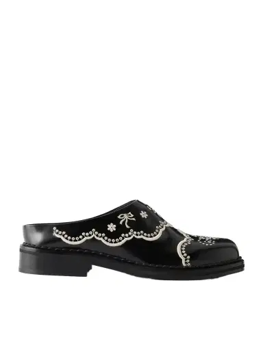 Simone Rocha Floral Lace Embroidered Leather Slip-ons | Thumbnail 1