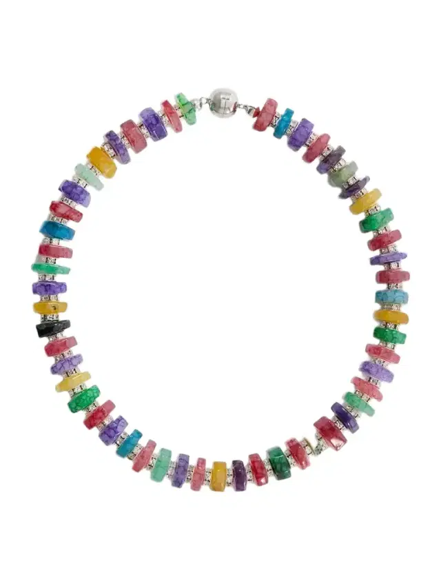Julietta Mira Rhodium-pleated Multi-stone Beaded Necklace