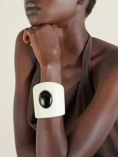 Julietta Nera Rhodium-pleated, Resin And Onyx Cuff | Thumbnail 2 Julietta Nera Rhodium-pleated, Resin And Onyx Cuff | Thumbnail 2
