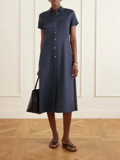 Theory Belted Pleated Satin Midi Dress | Thumbnail 2