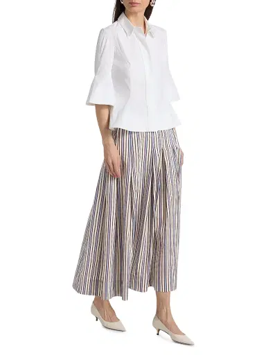 Lela Rose Women's Cotton-Blend Poplin Bell-Sleeve Top - White - Size 16 | Thumbnail 2