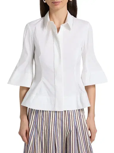 Lela Rose Women's Cotton-Blend Poplin Bell-Sleeve Top - White - Size 16 | Thumbnail 3