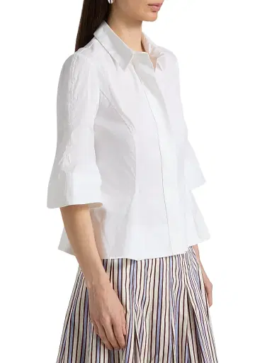 Lela Rose Women's Cotton-Blend Poplin Bell-Sleeve Top - White - Size 16 | Thumbnail 4