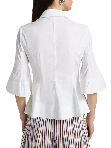 Lela Rose Women's Cotton-Blend Poplin Bell-Sleeve Top - White - Size 16 | Thumbnail 5