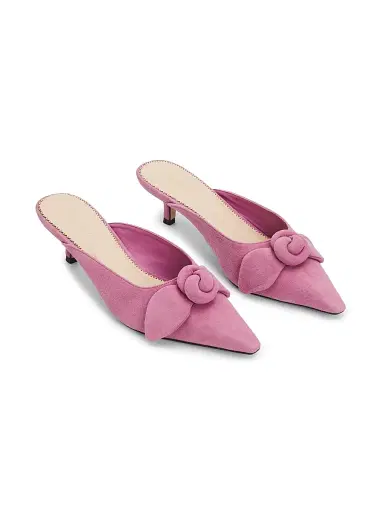 Cinq à Sept Women's Layla 50MM Knotted-Rose Suede Kitten-Heel Mules | Thumbnail 2 Cinq à Sept Women's Layla 50MM Knotted-Rose Suede Kitten-Heel Mules | Thumbnail 2