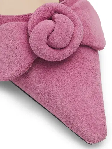 Cinq à Sept Women's Layla 50MM Knotted-Rose Suede Kitten-Heel Mules | Thumbnail 5 Cinq à Sept Women's Layla 50MM Knotted-Rose Suede Kitten-Heel Mules | Thumbnail 5