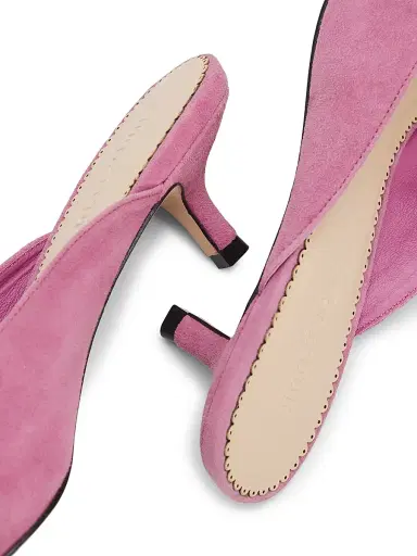 Cinq à Sept Women's Layla 50MM Knotted-Rose Suede Kitten-Heel Mules | Thumbnail 6 Cinq à Sept Women's Layla 50MM Knotted-Rose Suede Kitten-Heel Mules | Thumbnail 6
